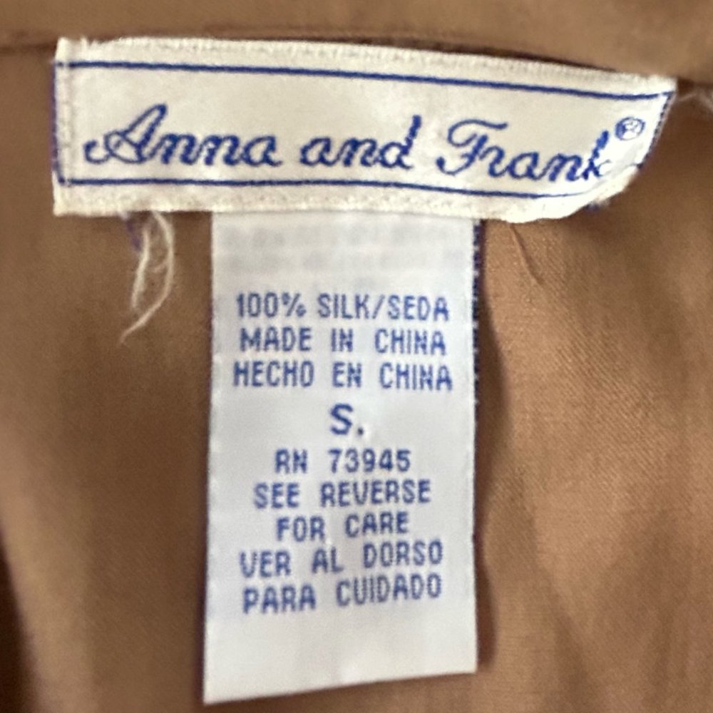 Vintage 90s Silk Anna & Frank Neutral Cinch Waist Soft Short Sleeve Blou… - Picture 5 of 10